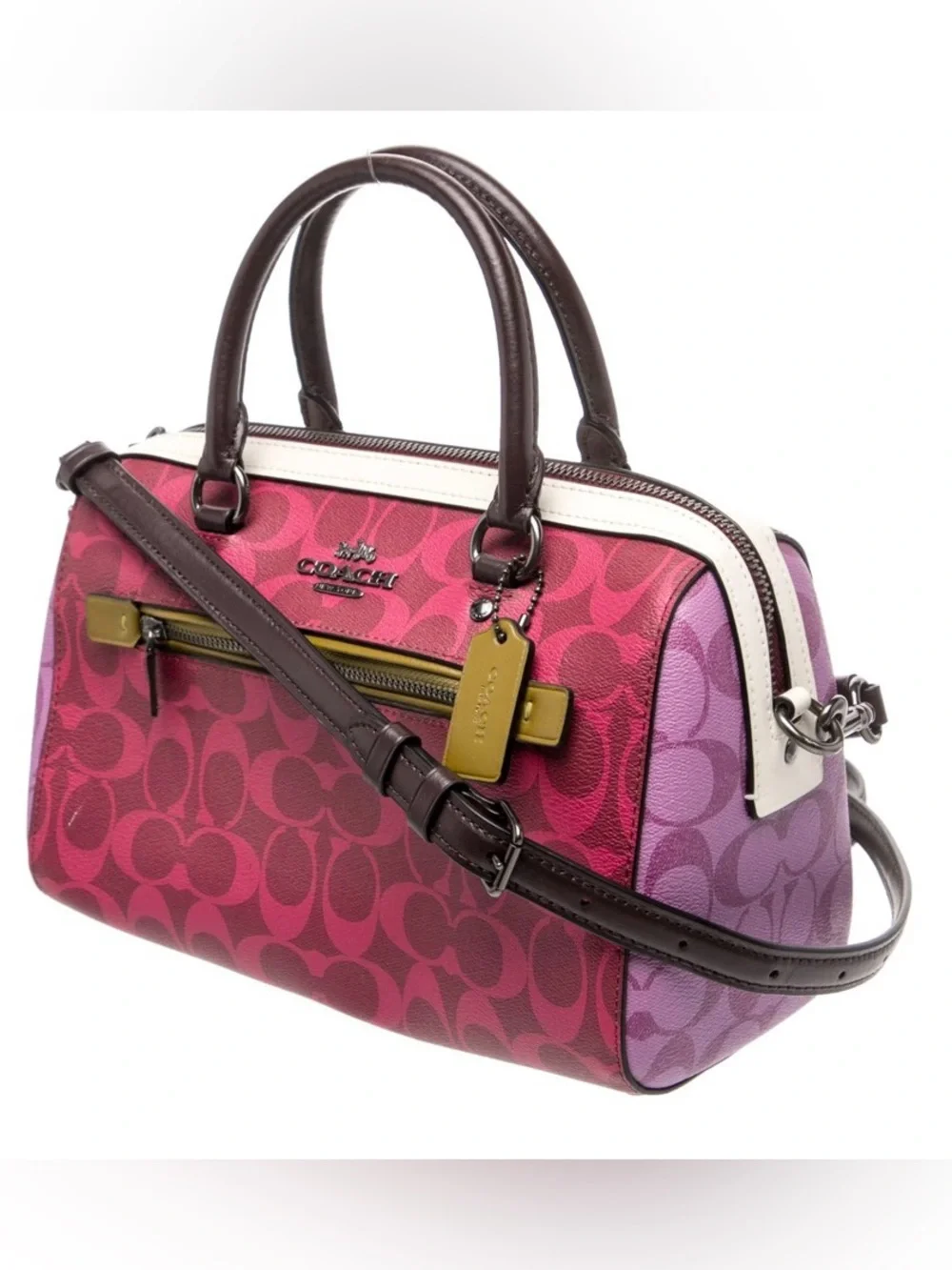 COACH Pink Multi Color block Rowan satchel